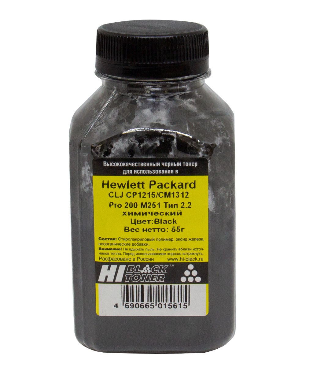 Тонер Hi-Black (Тип 2.2) химический для HP Color LJ CP1215/ CM1312/ Pro 200 M251, чёрный, 55 г.